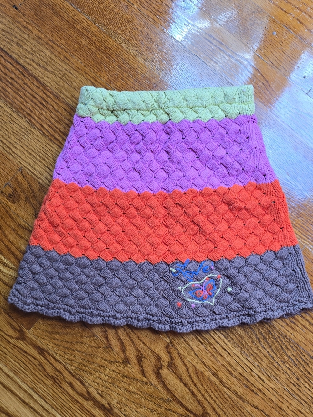 Striped Knit Mini Skirt in Green, Purple, Orange and Brown